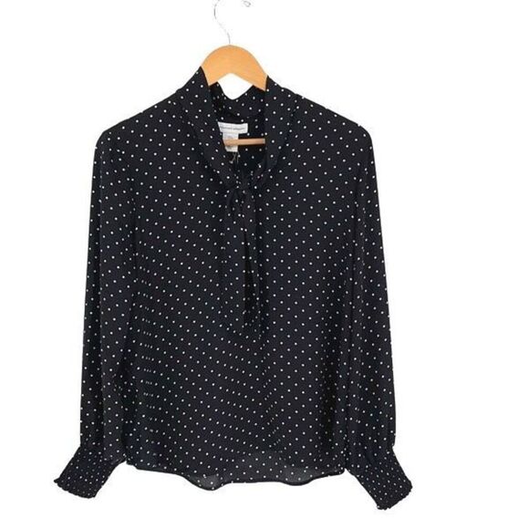 Cupcakes and Cashmere Womens Polka Dot‎ Long Sleeve Blouse Black White Small NWT - Picture 1 of 8